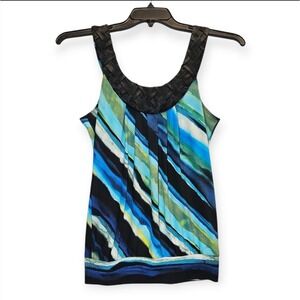 Heart Soul Shirt Medium Black Blue Striped Sleeveless Tank Blouse Office Siren‎
